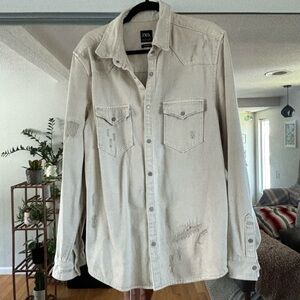Zara - Men’s cream denim jacket - relaxed fit - medium